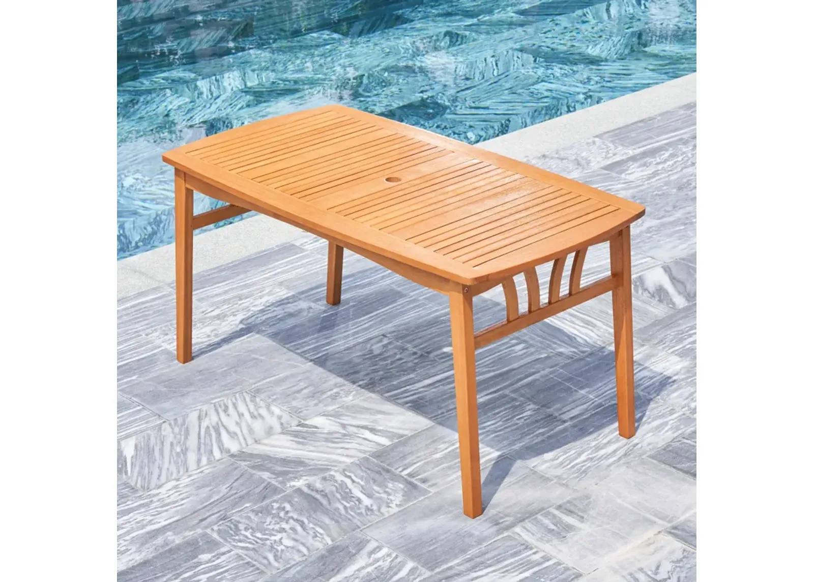 Kapalua Honey Eucalyptus Wooden Outdoor Dining Table With Umbrella Hole