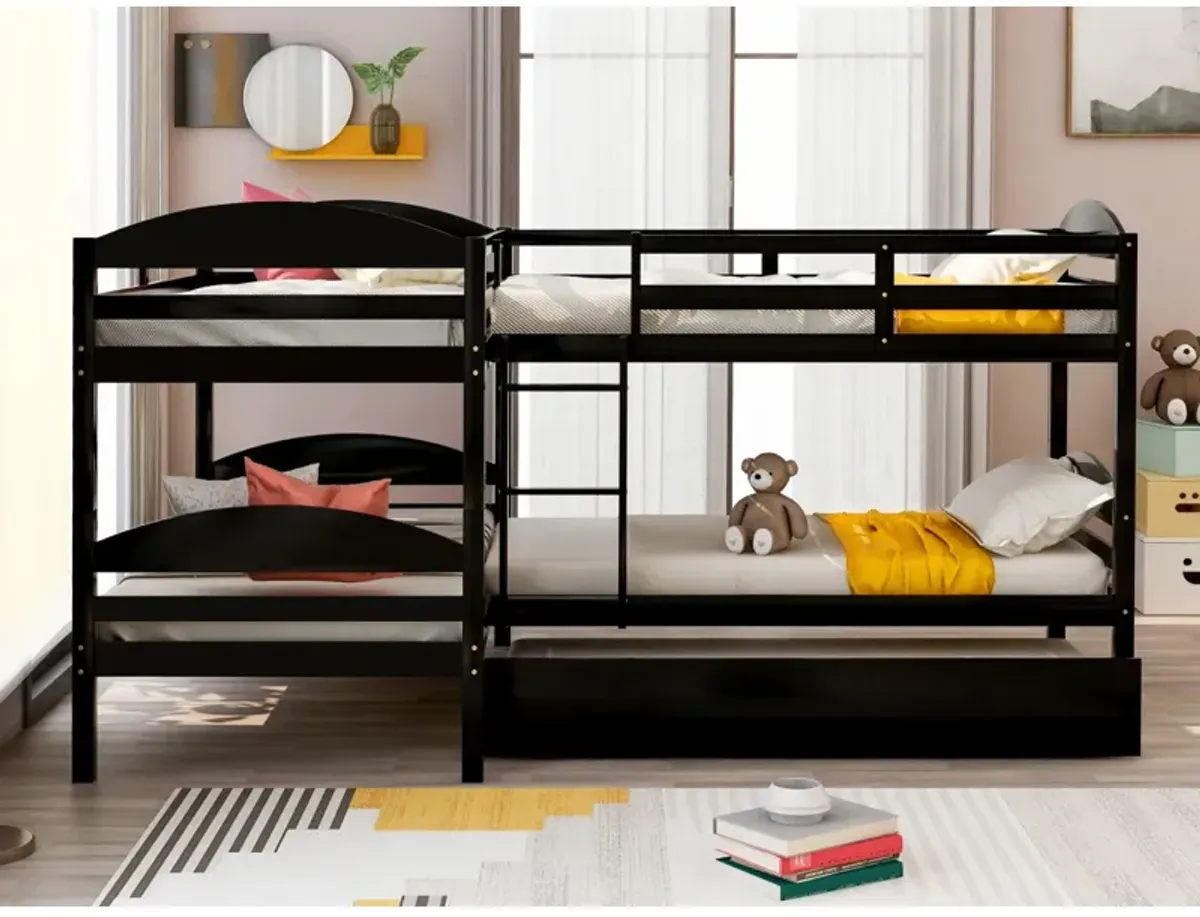 Twin L-Shaped Bunk Bed With Trundle