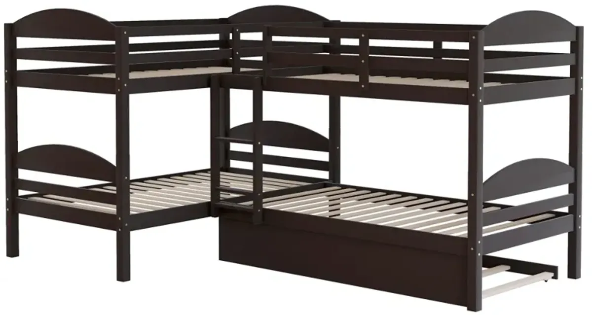 Twin L-Shaped Bunk Bed With Trundle