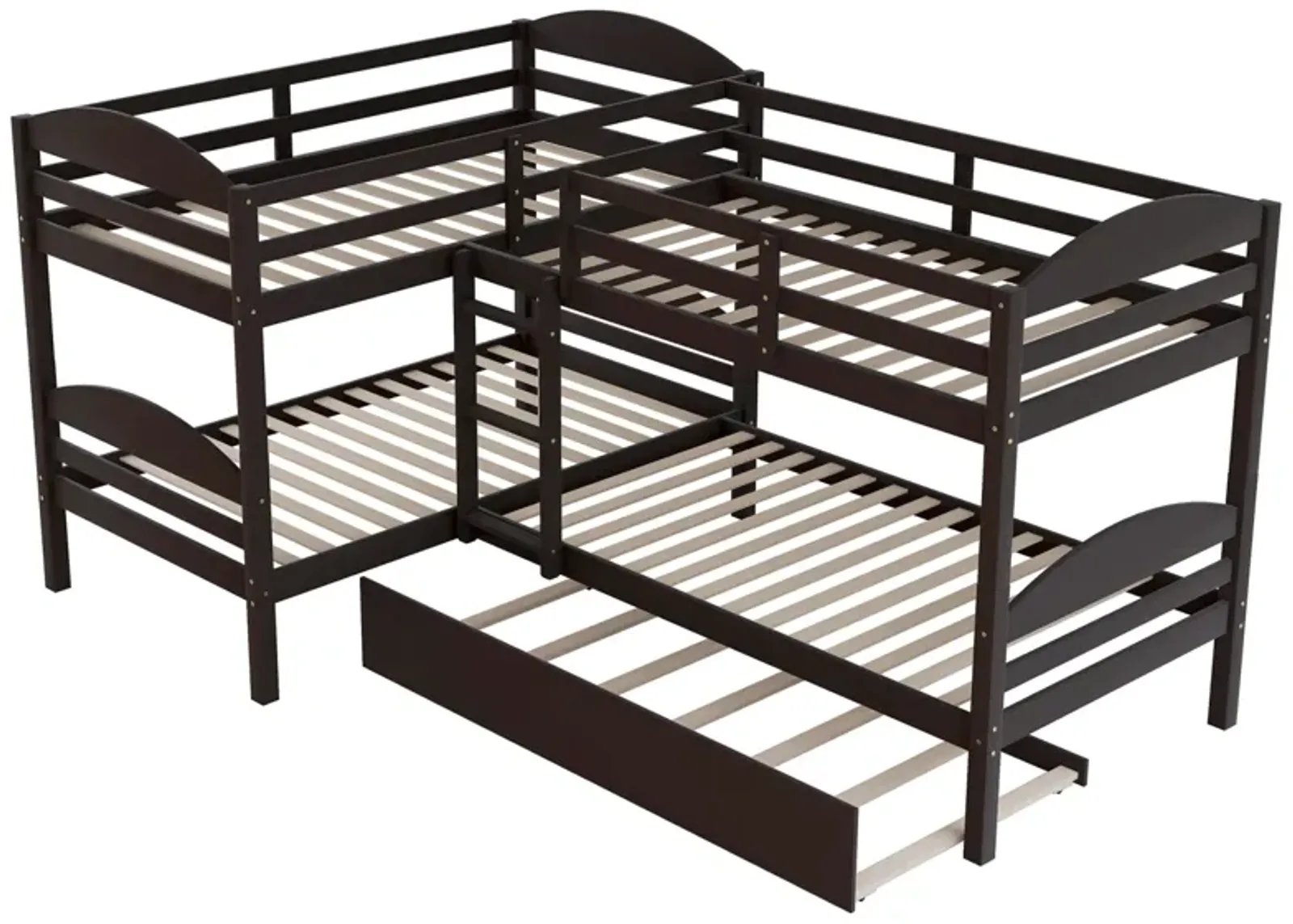 Twin L-Shaped Bunk Bed With Trundle