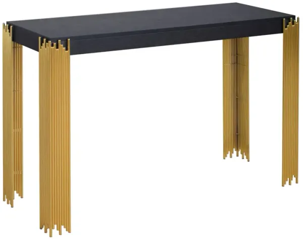 Theo Console Table, Gold Metal Legs, Retro Black Wood Frame 48 Inch