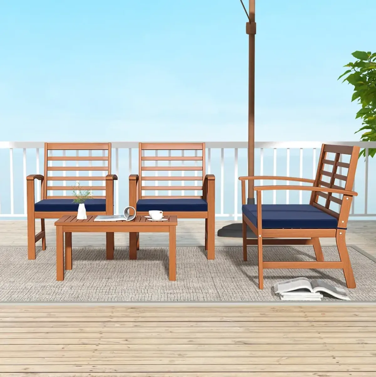 4 Pieces Outdoor Furniture Set with Stable Acacia Wood Frame