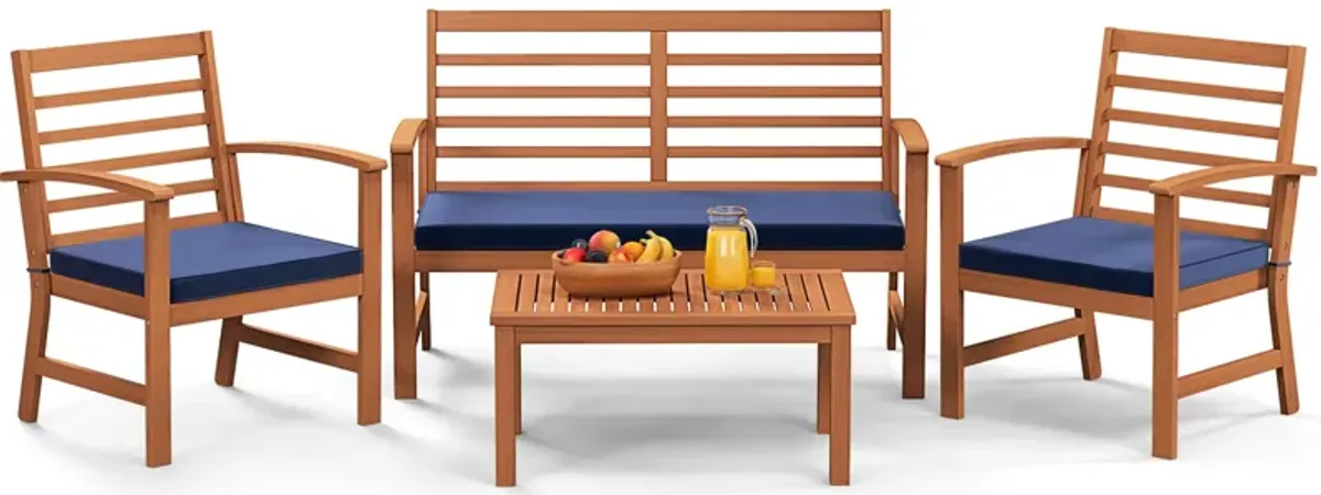 4 Pieces Outdoor Furniture Set with Stable Acacia Wood Frame