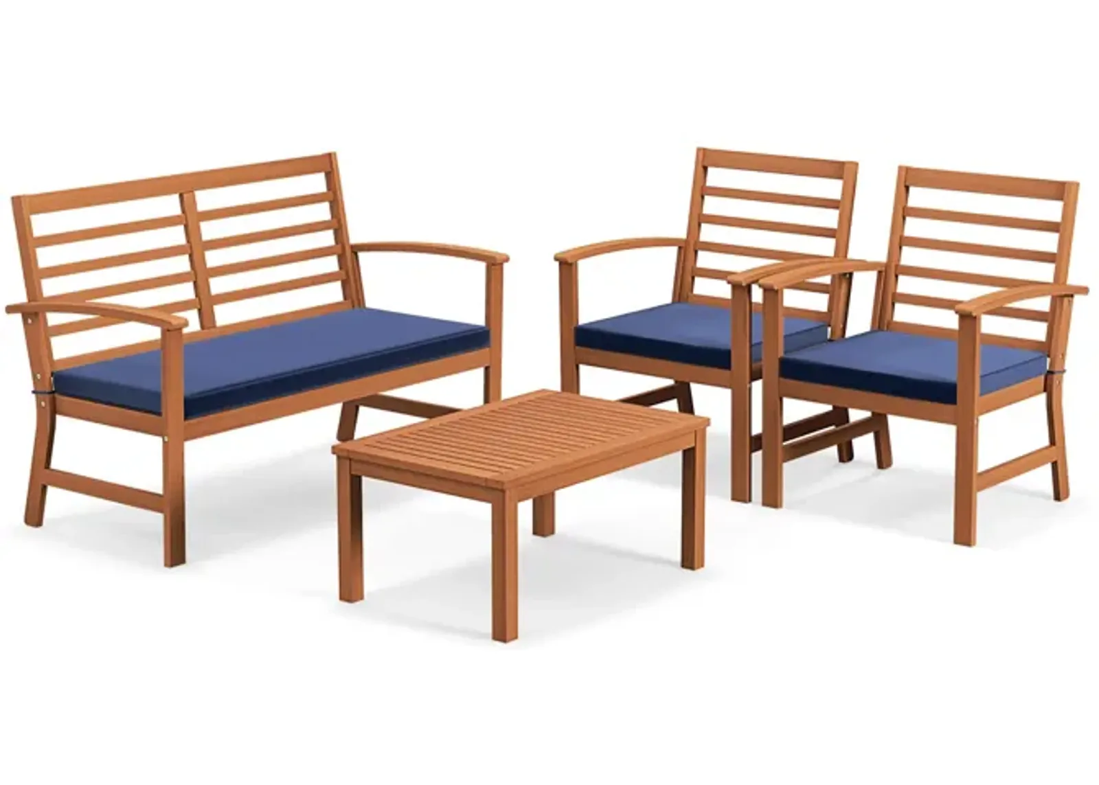 4 Pieces Outdoor Furniture Set with Stable Acacia Wood Frame