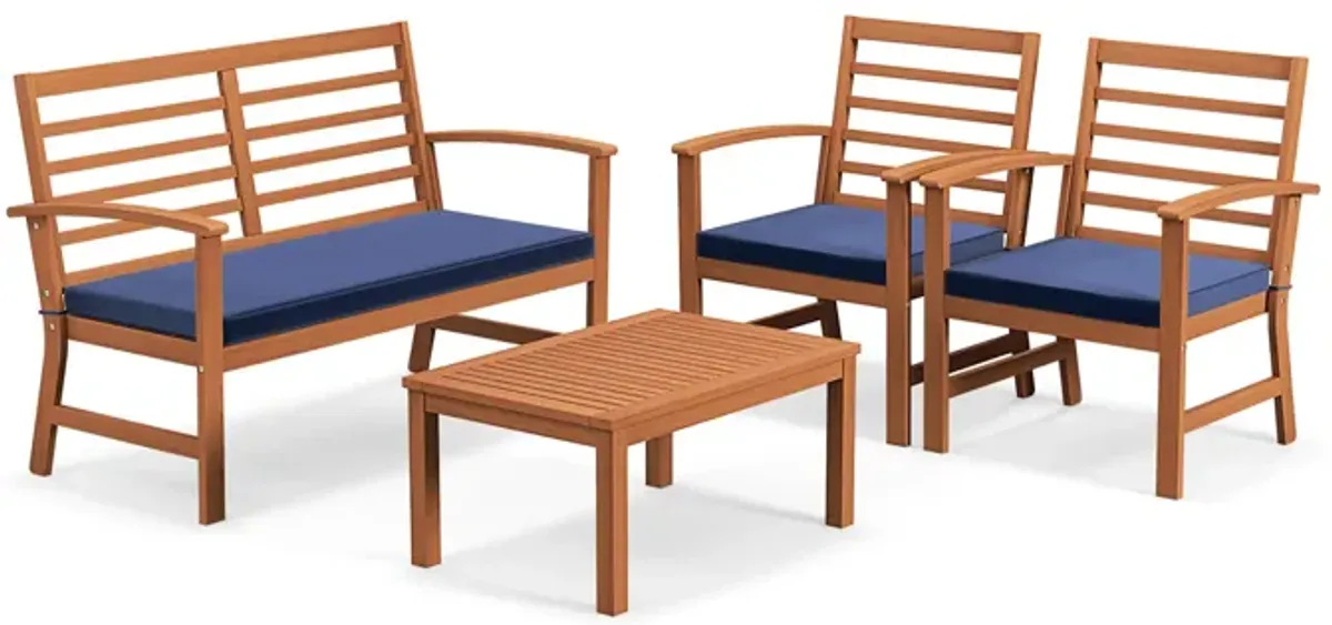 4 Pieces Outdoor Furniture Set with Stable Acacia Wood Frame