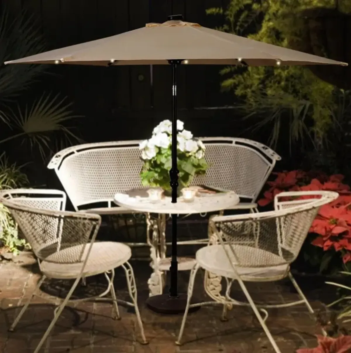 Hivvago 9 Feet Patio LED Solar Umbrella with Crank