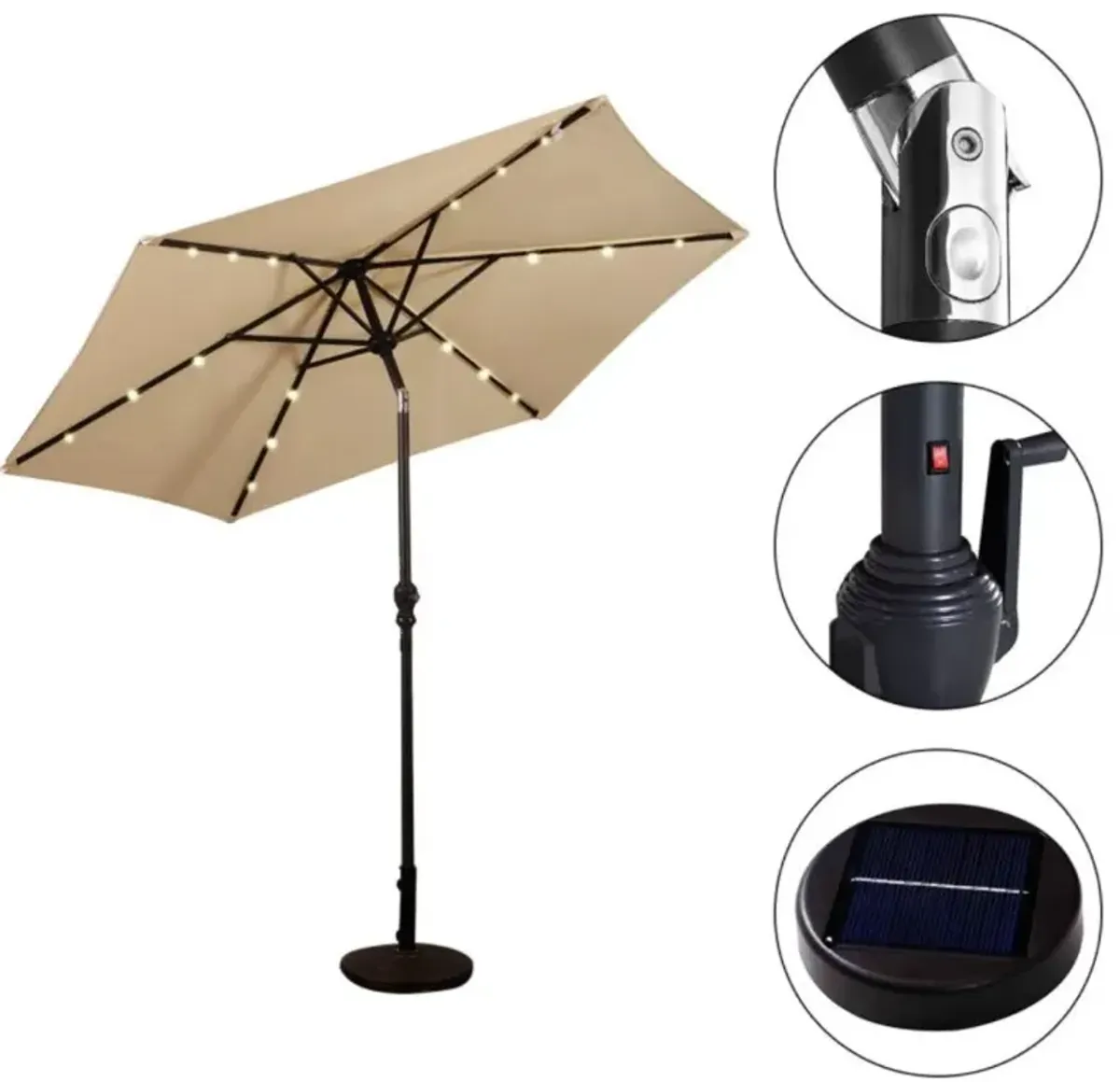 Hivvago 9 Feet Patio LED Solar Umbrella with Crank