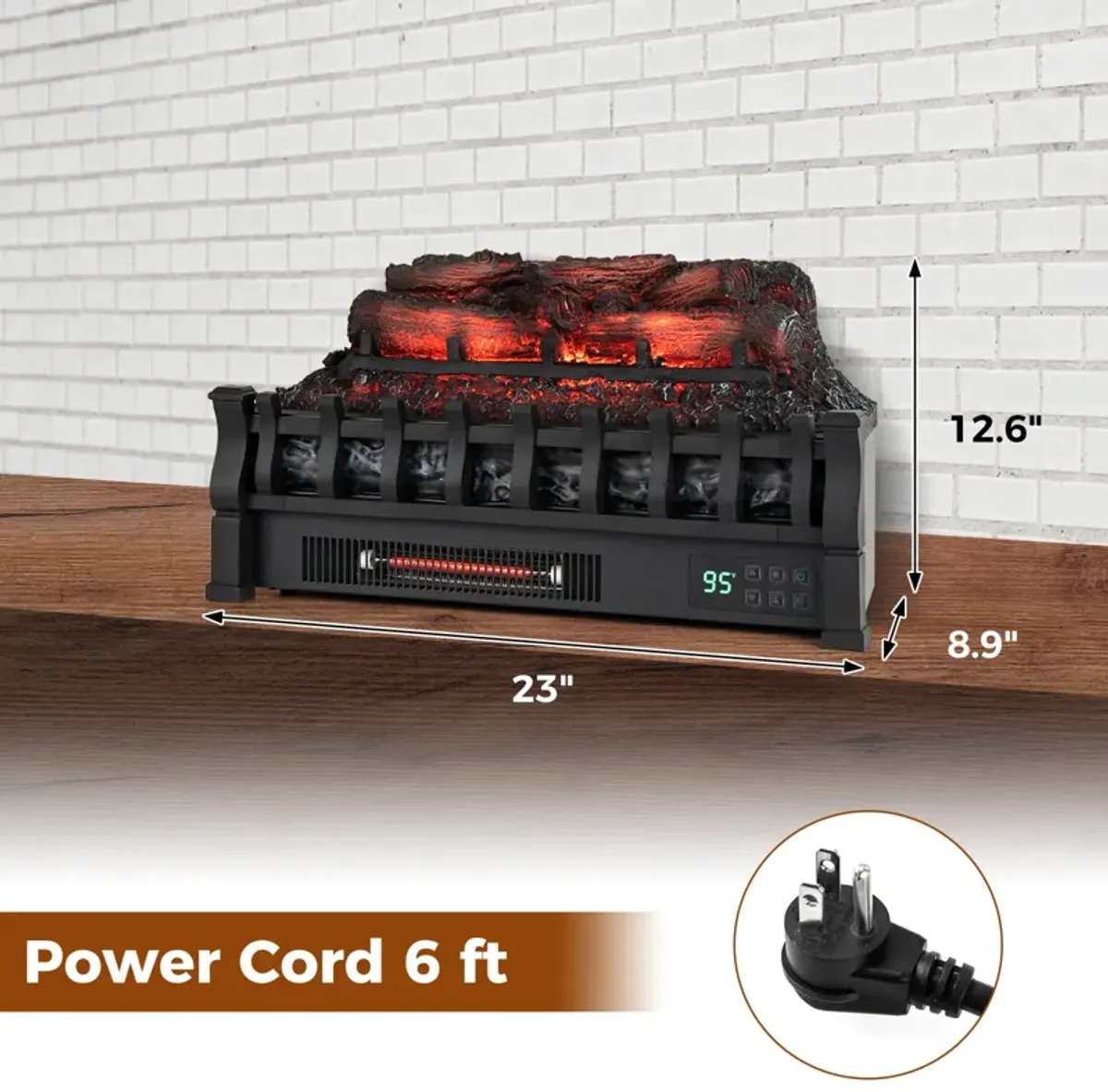 Infrared Quartz Electric Fireplace with Pinewood Log Heater and Adjustable Flame for Cozy Home Heating