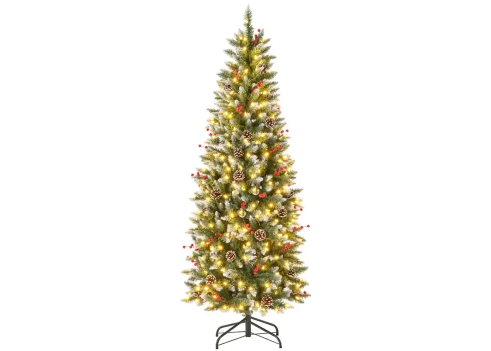 Hivvago Pre-lit Artificial Pencil Christmas Tree with Pine Cones and Red Berries