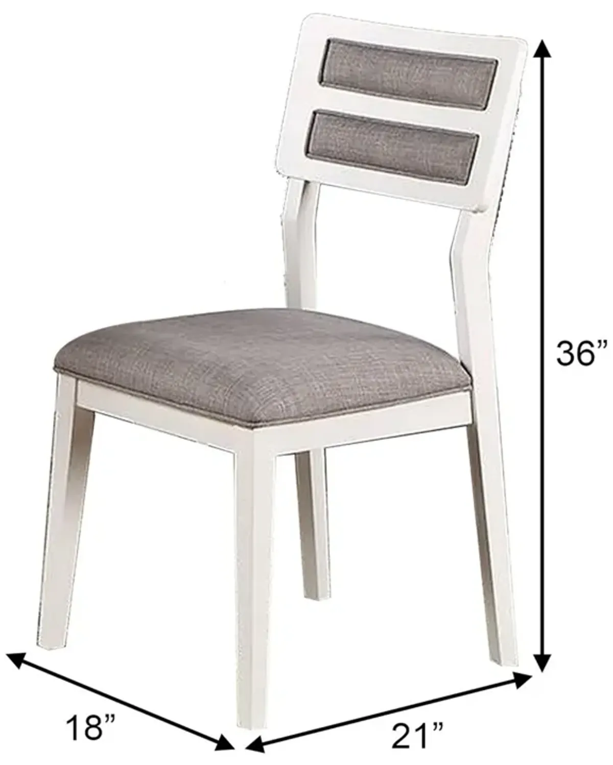 21 Inch 2 Tone Dining Chair, Ladder Back, Gray Seat, Set of 2, White