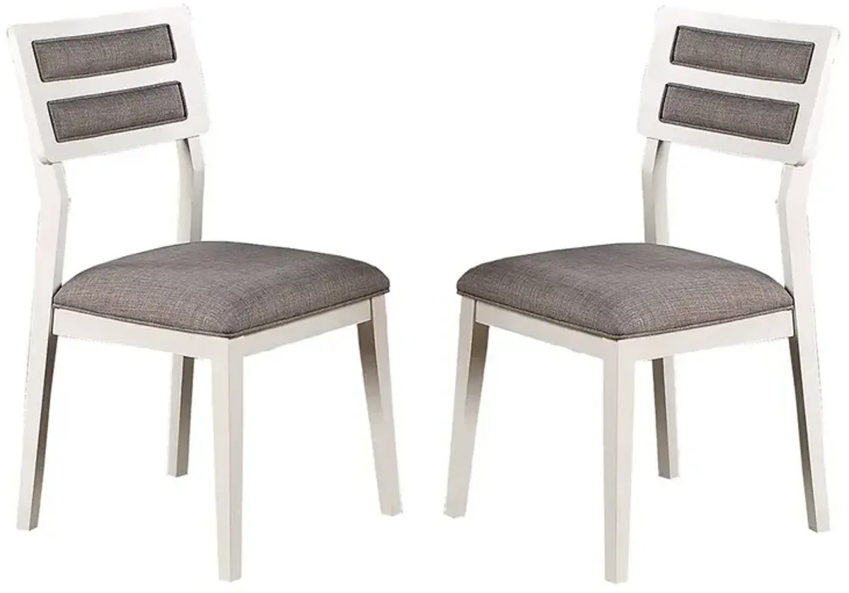 21 Inch 2 Tone Dining Chair, Ladder Back, Gray Seat, Set of 2, White