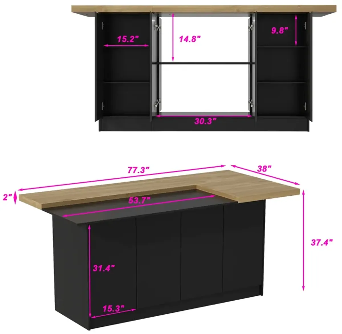 77.3'' Kitchen Island with Manufactured Wood Top