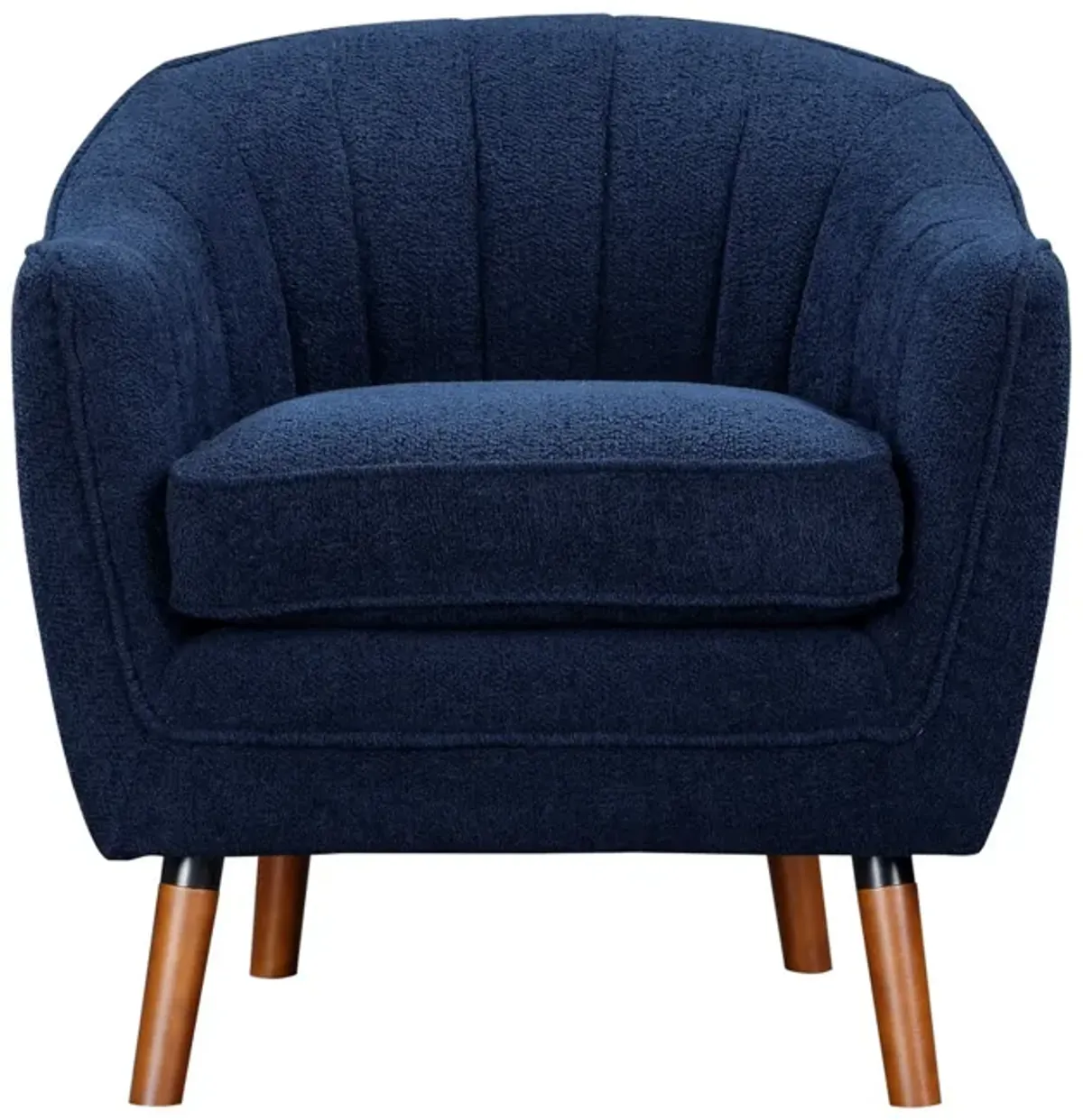 Tia 31 Inch Plush Accent Chair Armchair, Blue Polyester, Brown Solid Wood - Benzara