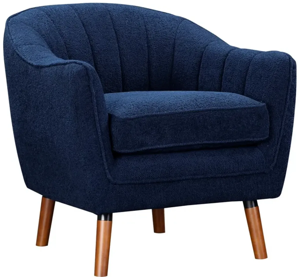Tia 31 Inch Plush Accent Chair Armchair, Blue Polyester, Brown Solid Wood - Benzara