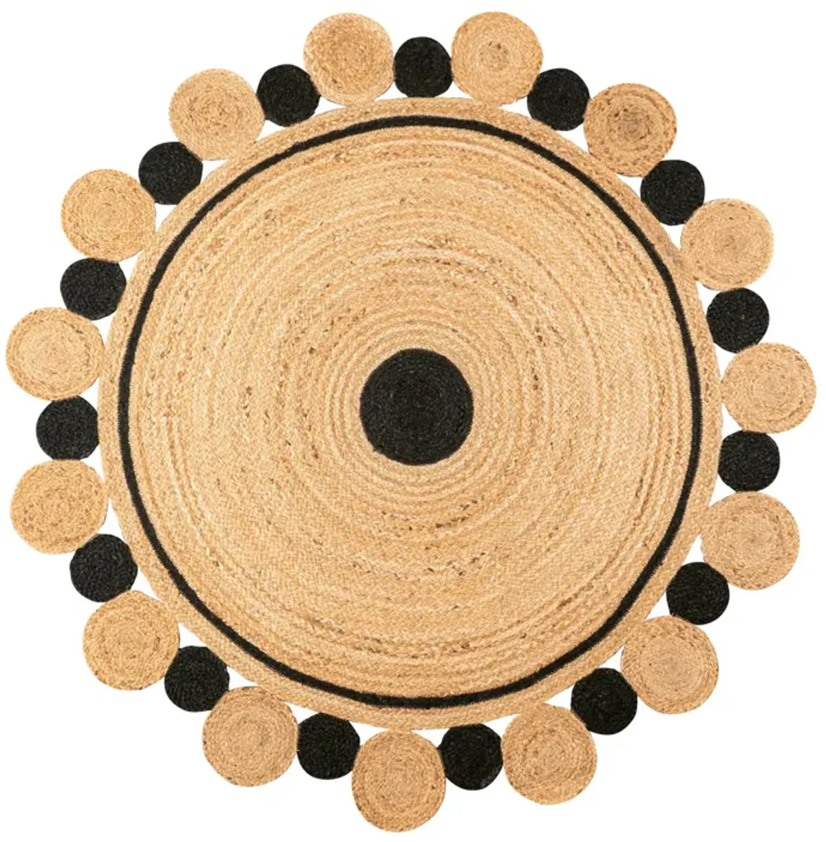 Aurora Two-Tone Jute Hippy Circle Medallion Black/Natural Round Area Rug