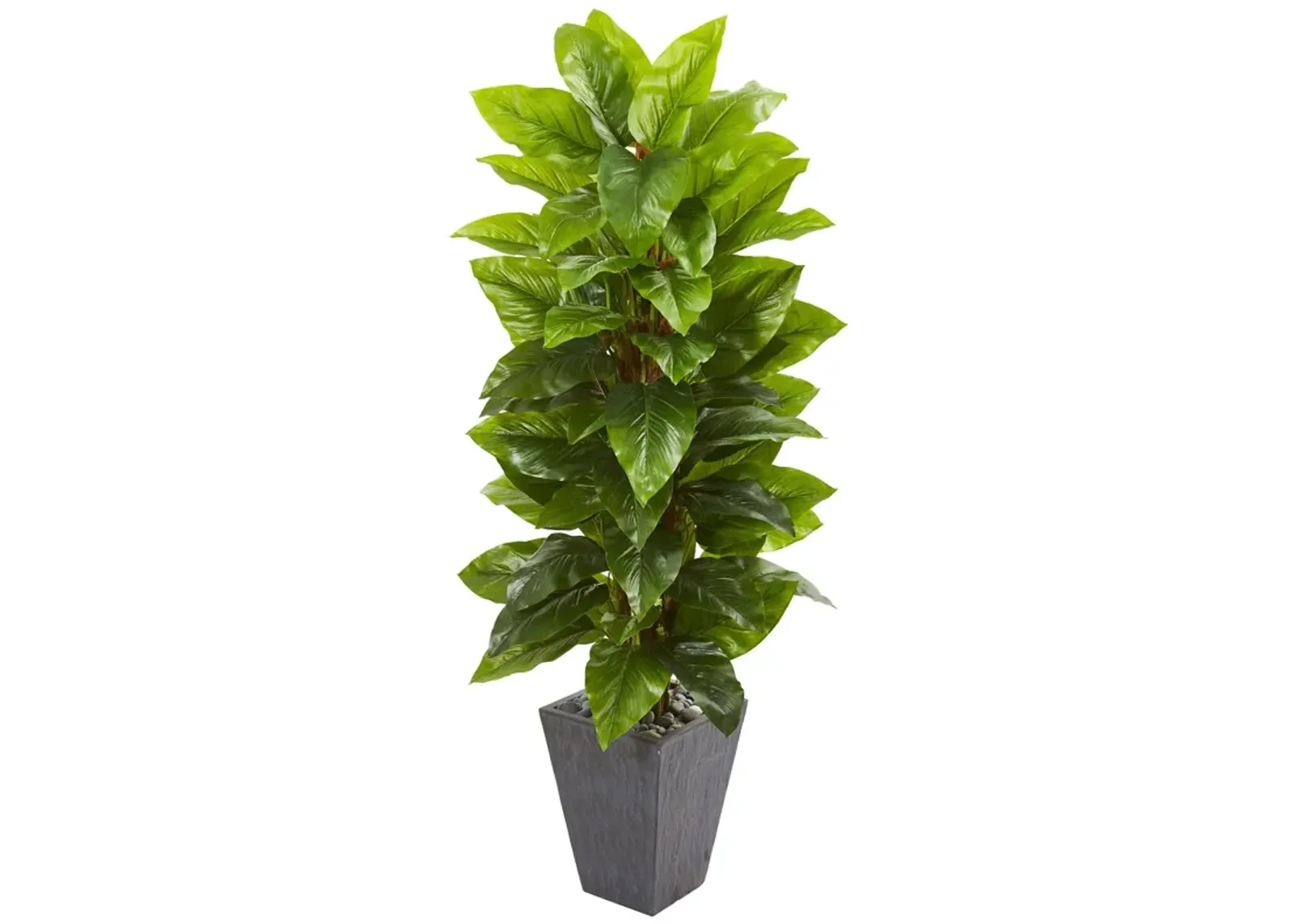 HomPlanti 5" Large Leaf Philodendron Artificial Plant in Slate Planter (Real Touch)