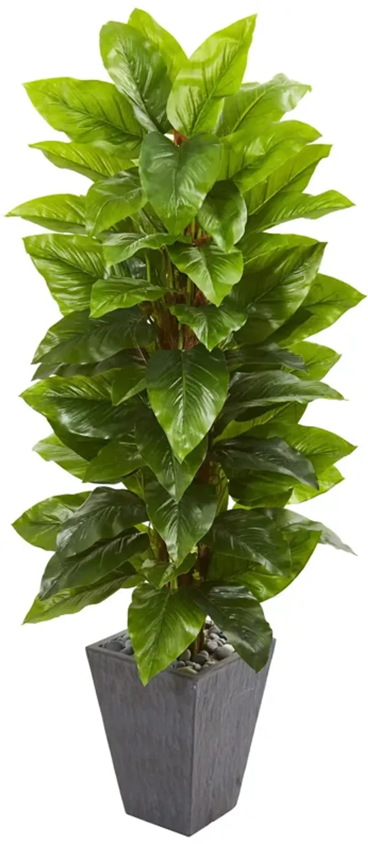 HomPlanti 5" Large Leaf Philodendron Artificial Plant in Slate Planter (Real Touch)