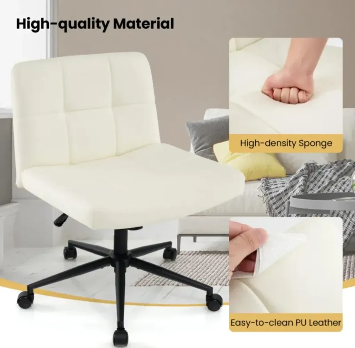 Hivvago Height-adjustable Armless Desk Chair with Wheels for Home Office Make Up