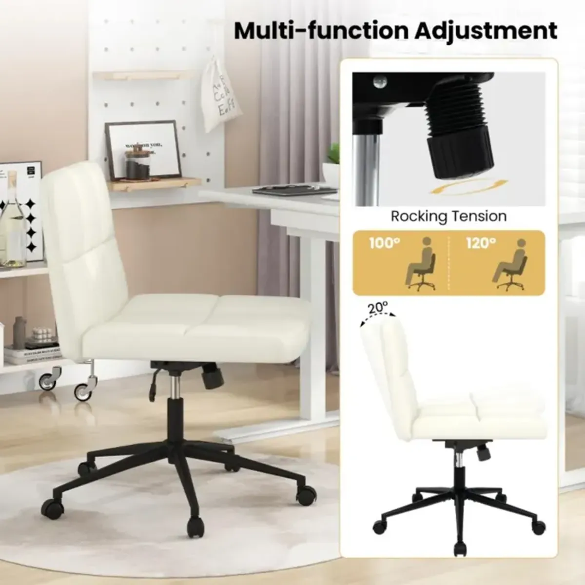 Hivvago Height-adjustable Armless Desk Chair with Wheels for Home Office Make Up