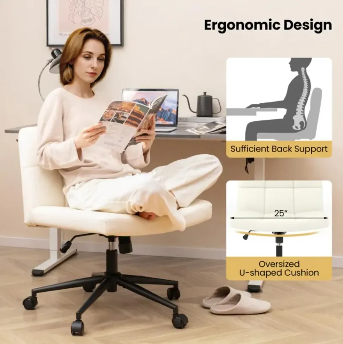 Hivvago Height-adjustable Armless Desk Chair with Wheels for Home Office Make Up