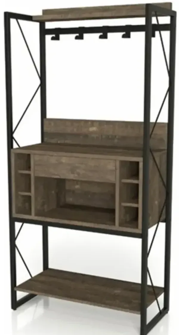 Farmhouse Iron Baker's Rack with Wine Storage – Rustic Kitchen Organizer with Shelves and Bottle Holder