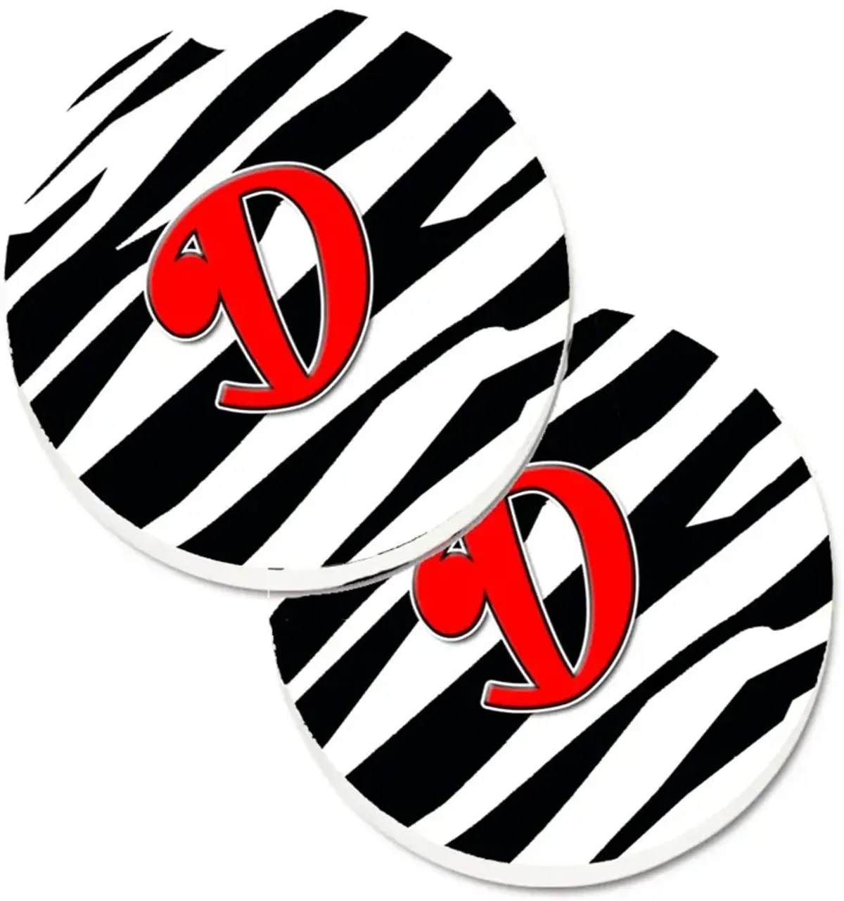 Caroline's Treasures Monogram Initial D Zebra Red Set of 2 Cup Holder Car Coasters CJ1024-DCARC, 2.56, Multicolor