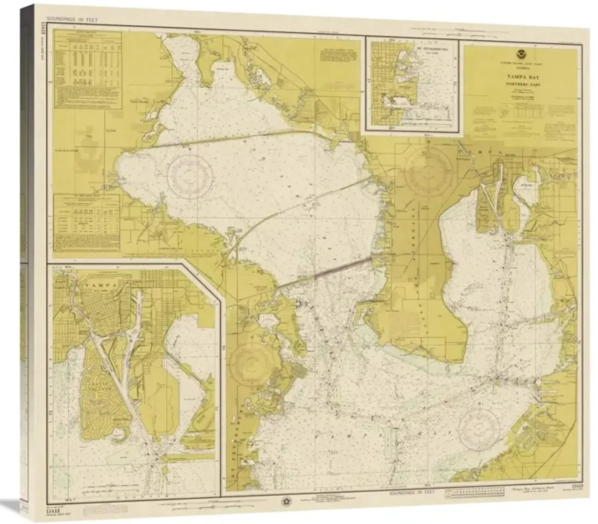 Nautical Chart - Tampa Bay - Northern Part ca. 1975 - Sepia Tinted-Canvas Art-36x32.04