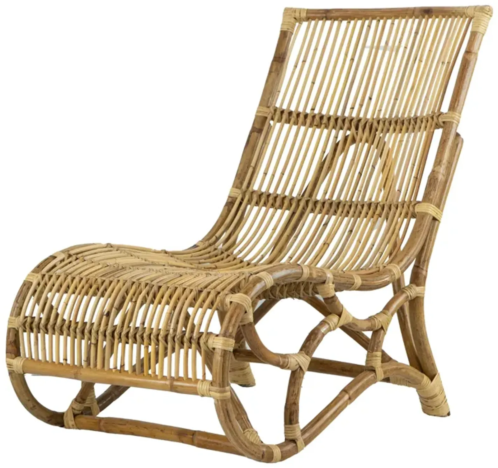 35 Inch Retro Style Rattan Lounge Chair, Slatted Support, Natural Brown-Benzara