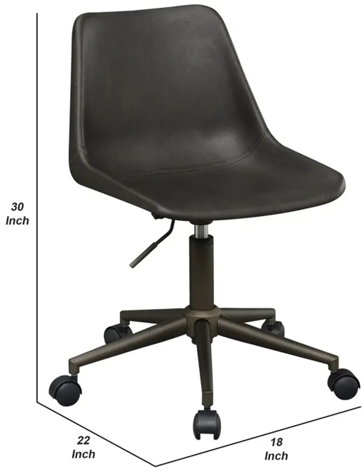 Fabric Office Chair with Curved Back and Contrast Stitching, Brown-Benzara