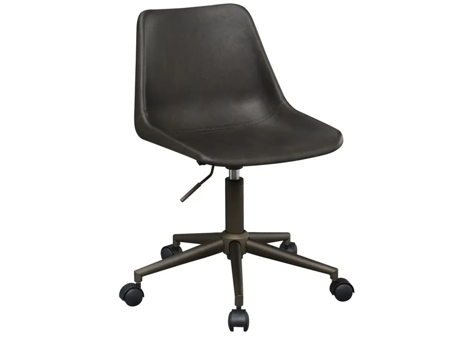 Fabric Office Chair with Curved Back and Contrast Stitching, Brown-Benzara