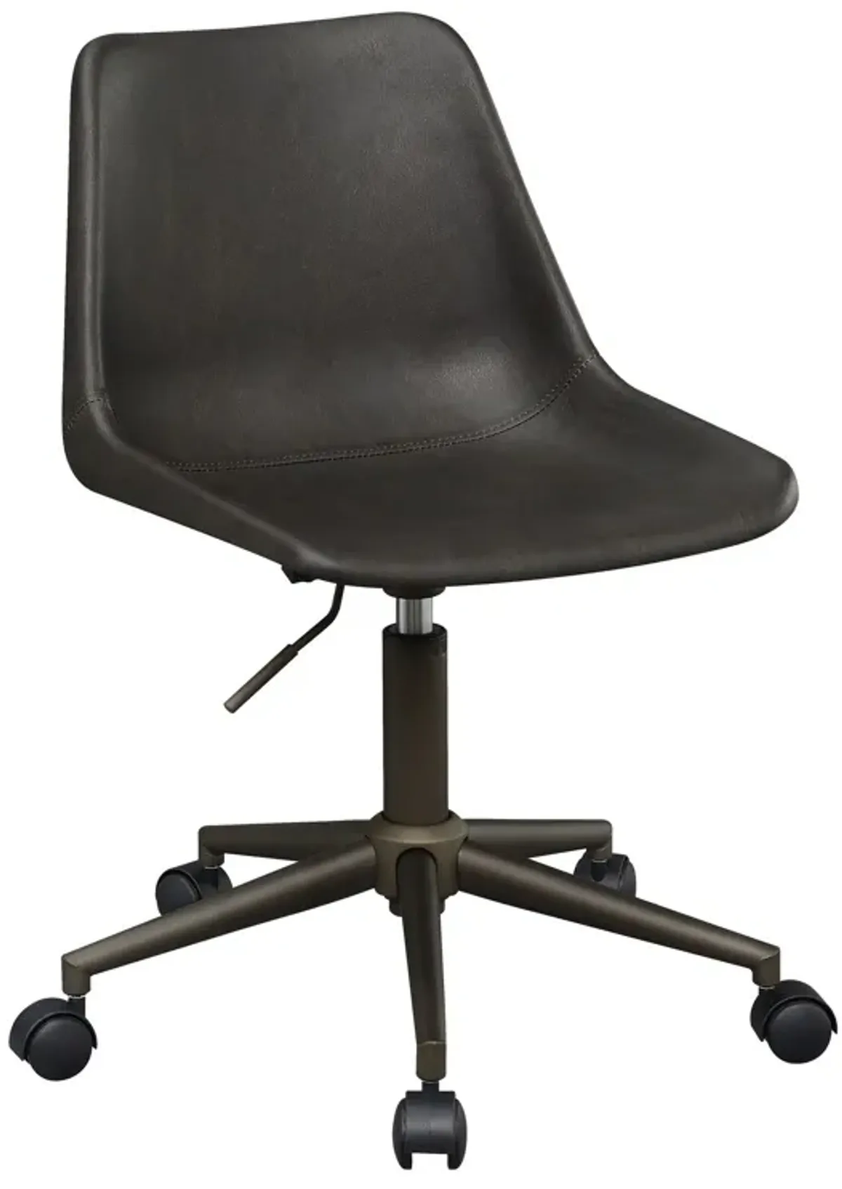 Fabric Office Chair with Curved Back and Contrast Stitching, Brown-Benzara