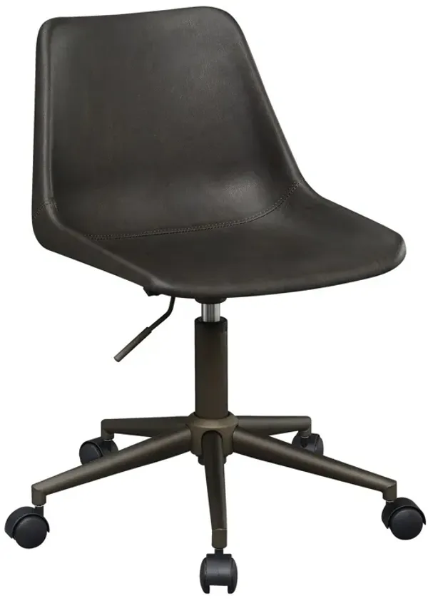 Fabric Office Chair with Curved Back and Contrast Stitching, Brown-Benzara