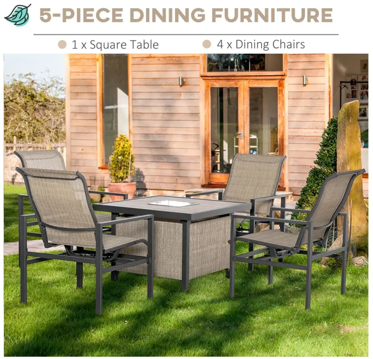 Beige Wicker Dining: 5-Piece Rattan Set with Rocking Chairs