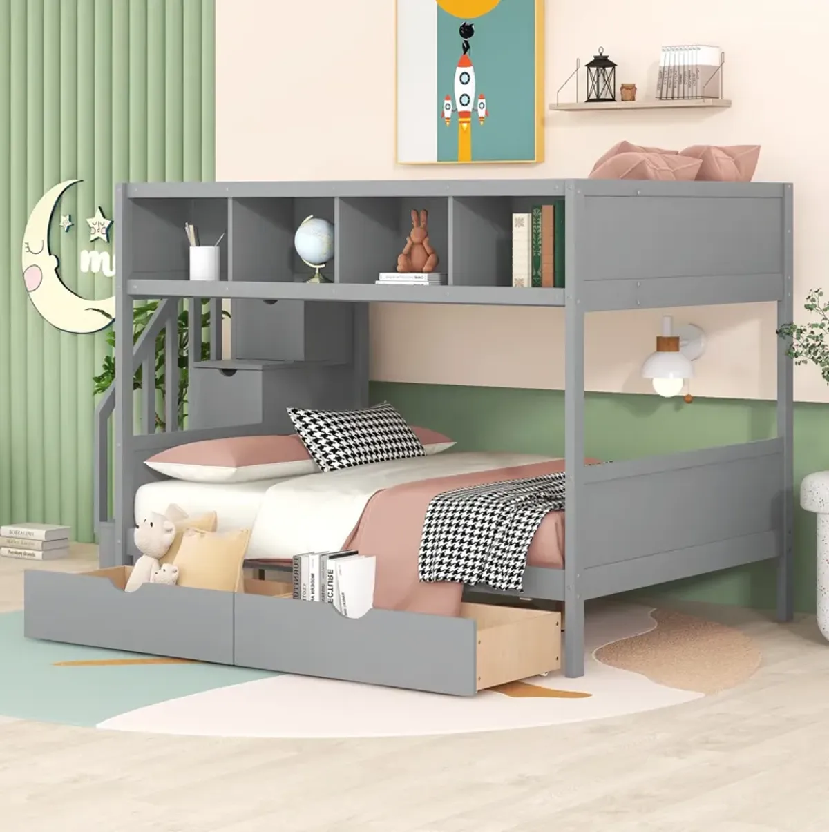 Merax Bunk Bed with Shelves  and Storage Staircase