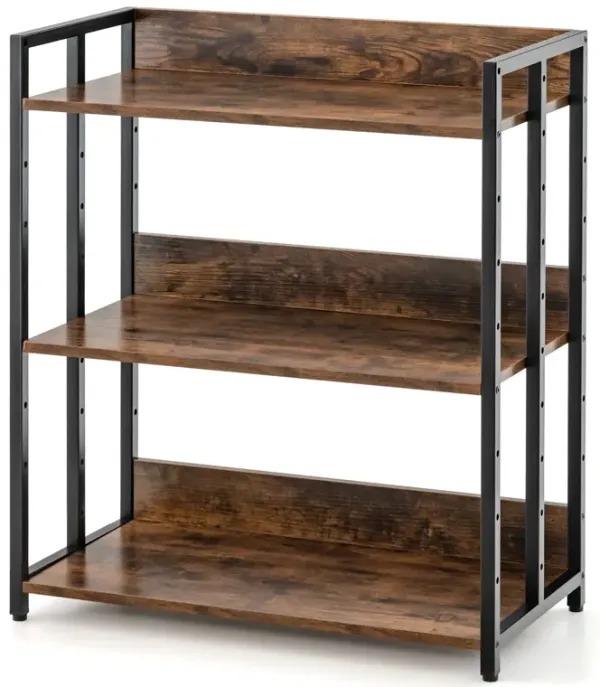 3-Tier Corner Bookcase with Adjustable Shelves and Metal Frame
