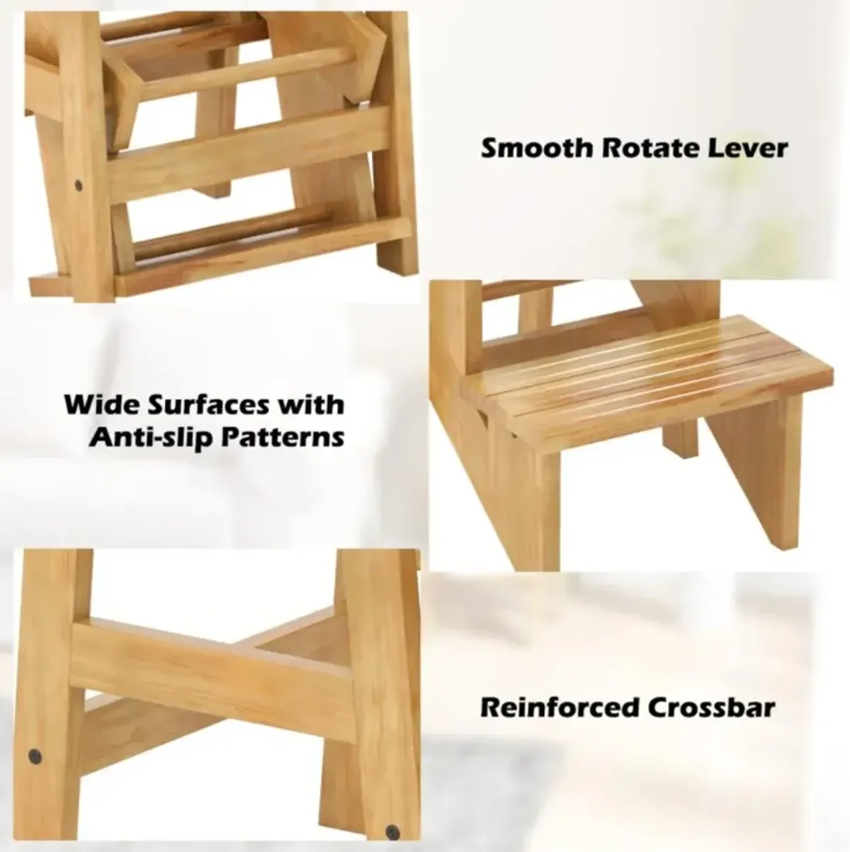 Hivvago 3-in-1 Rubber Wood Step Stool with Convenient Handle