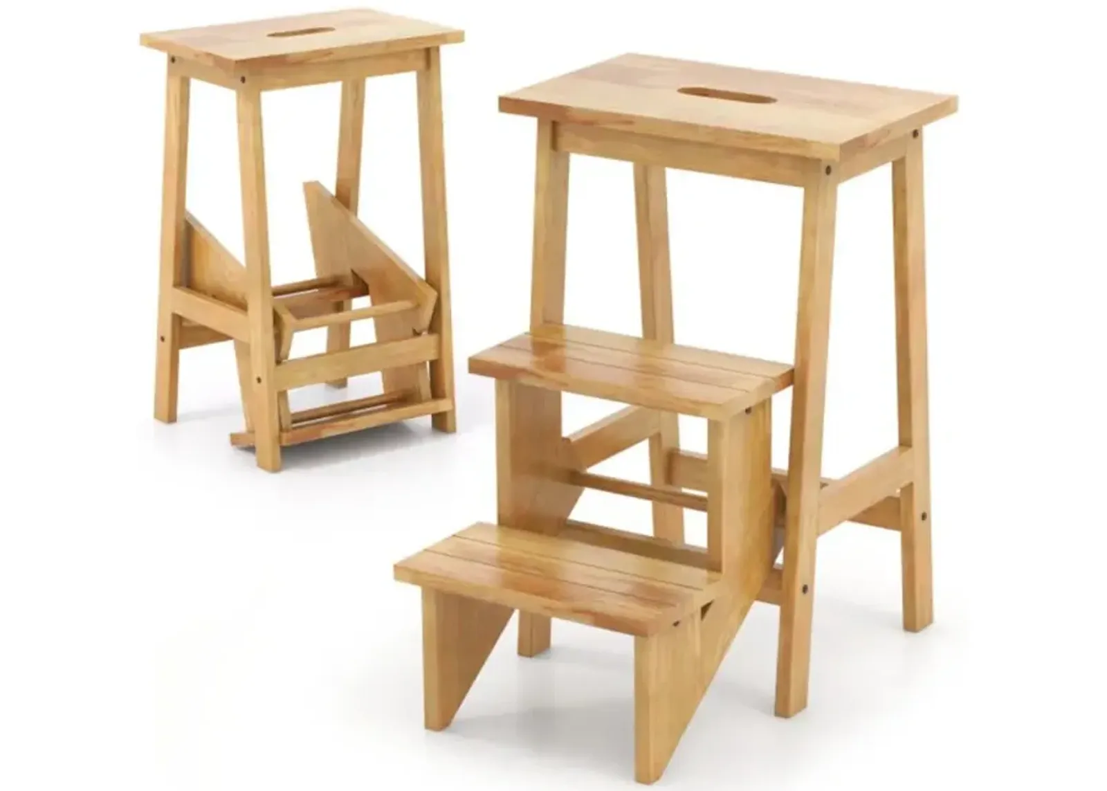 Hivvago 3-in-1 Rubber Wood Step Stool with Convenient Handle