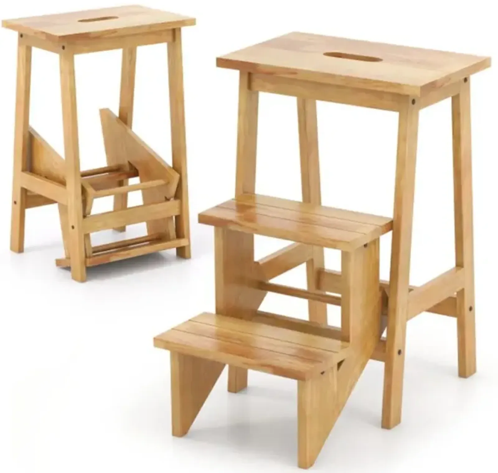 Hivvago 3-in-1 Rubber Wood Step Stool with Convenient Handle