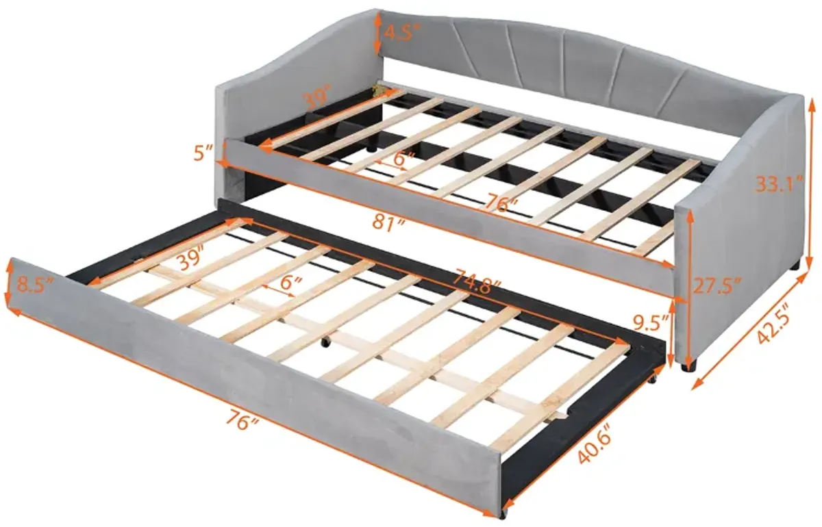 Merax Upholstered Daybed Sofa Bed Twin Size With Trundle Bed and Wood Slat