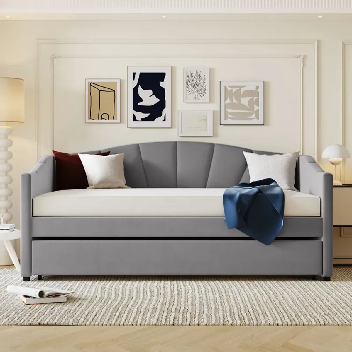 Merax Upholstered Daybed Sofa Bed Twin Size With Trundle Bed and Wood Slat