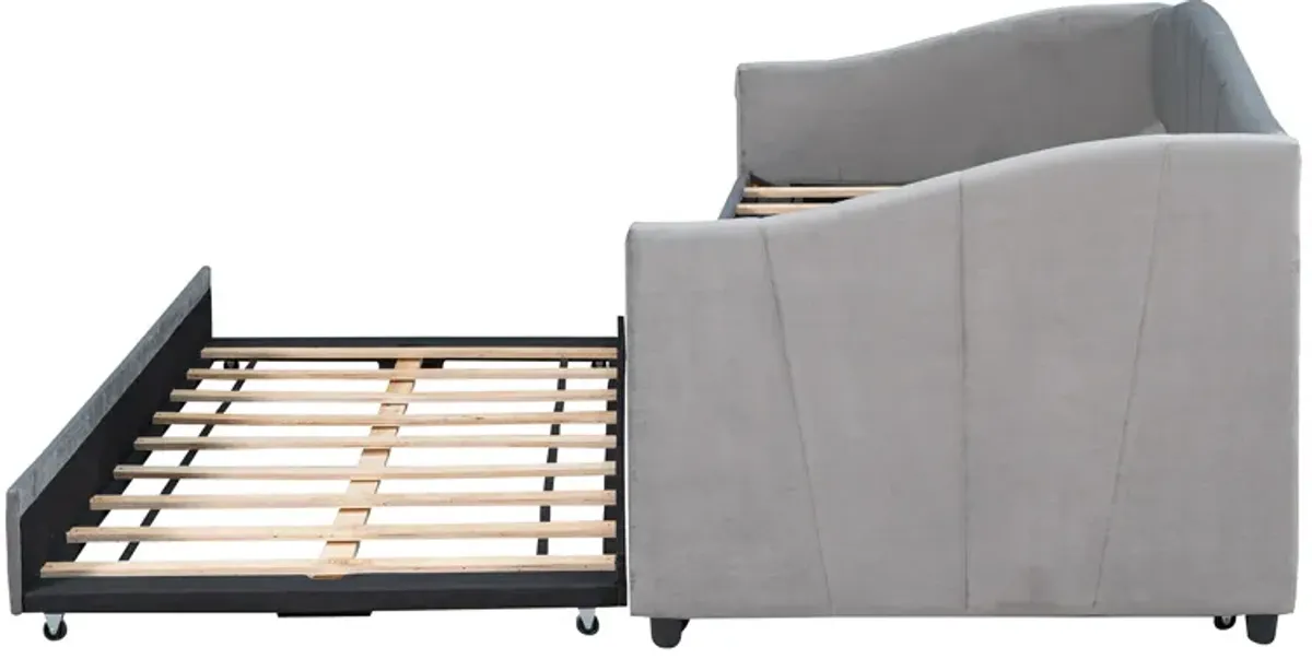 Merax Upholstered Daybed Sofa Bed Twin Size With Trundle Bed and Wood Slat