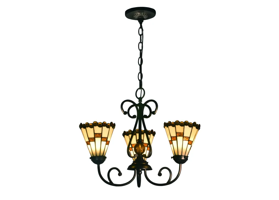 18" Black and Amber Art Glass Shades 3 Light Hanging Fixtures