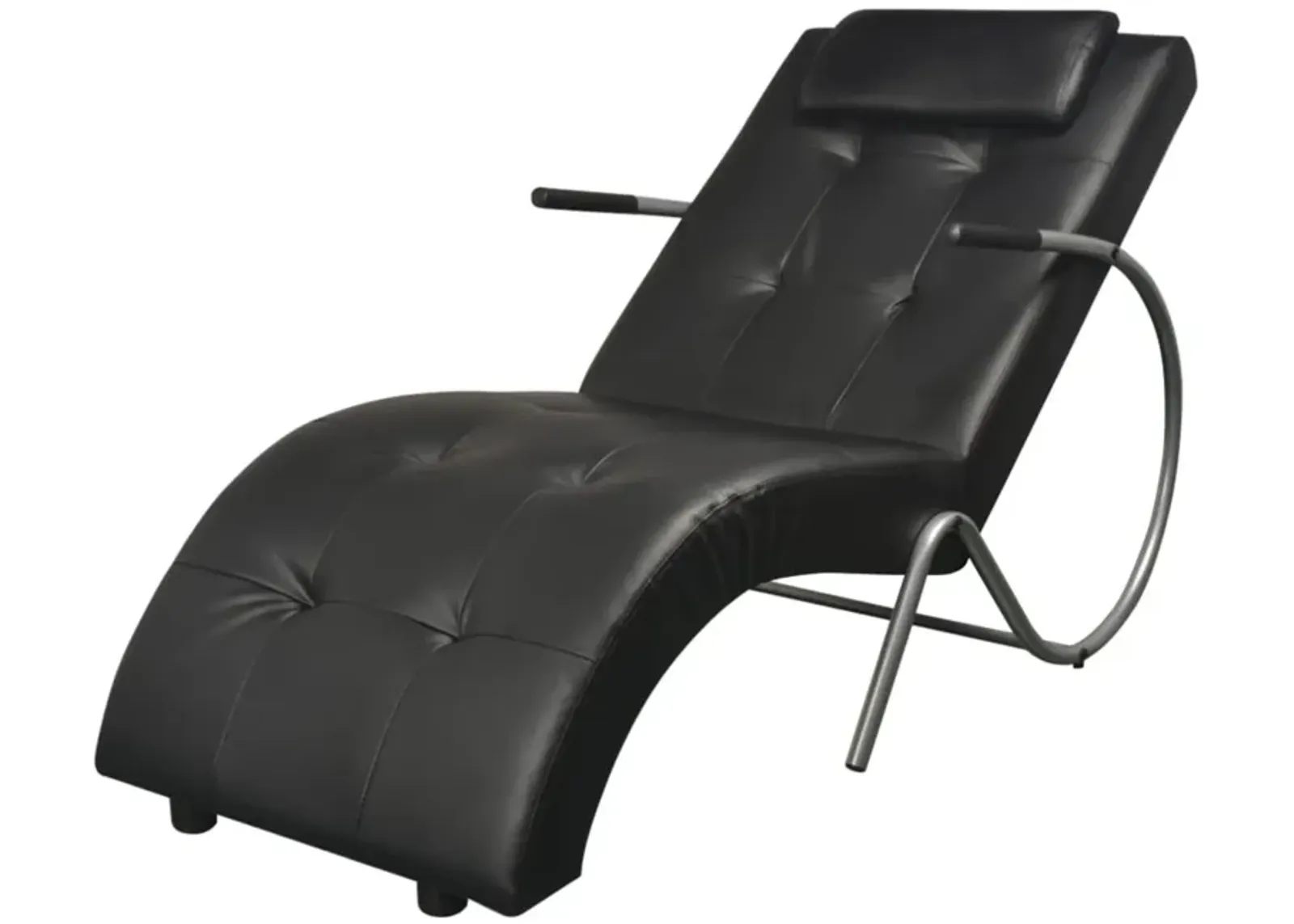 vidaXL Chaise Longue with Pillow Black Faux Leather