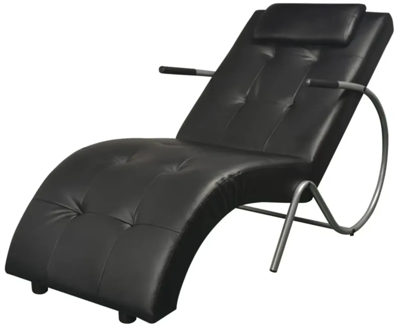 vidaXL Chaise Longue with Pillow Black Faux Leather