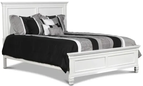 Umi Queen Size Bed, Classic Panel Design with Molded Details, White Wood - Benzara