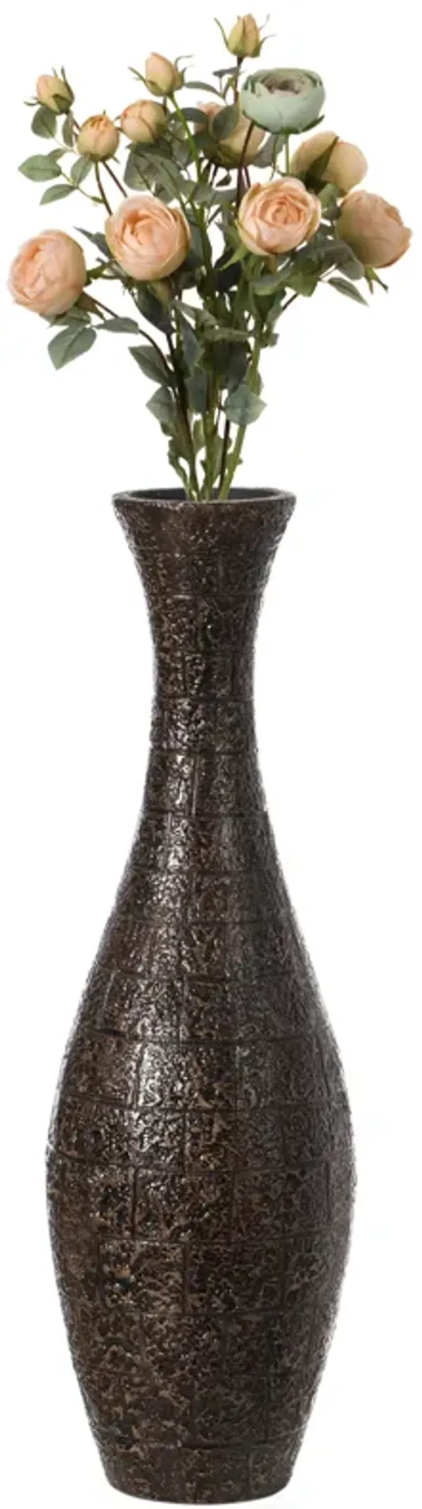 Modern Decorative Brown Textured Design Floor Flower Vase, for Living Room, Entryway or Dining Room, 31 inch