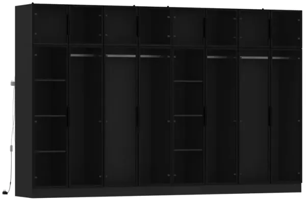 FUFU&GAGA Modern Black Glass Wardrobe with Aluminum-Framed Doors and Built-in LED Lighting (118.1”W x 74.8”H x 19.7”D),Black
