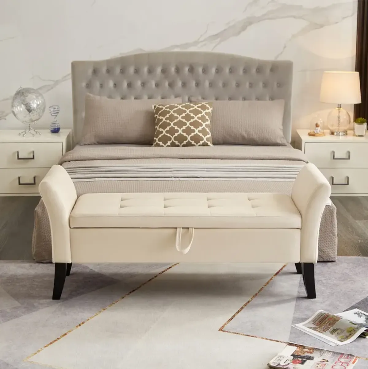 51.5" Bed Bench With Storage Velvet