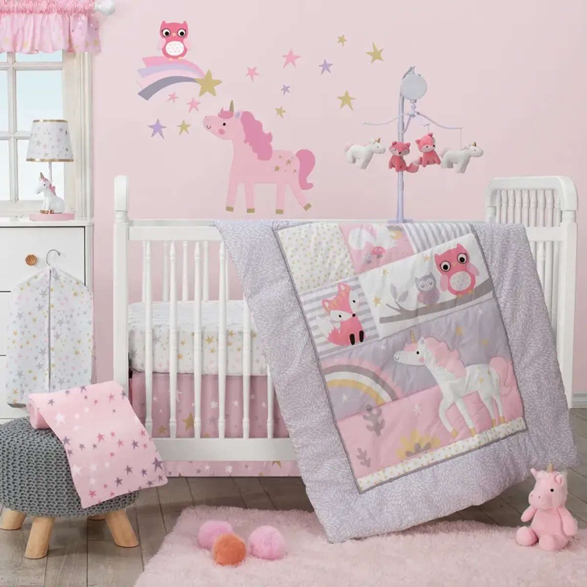 Bedtime Originals Rainbow Unicorn Pink/Purple 4-Piece Baby Crib Bedding Set