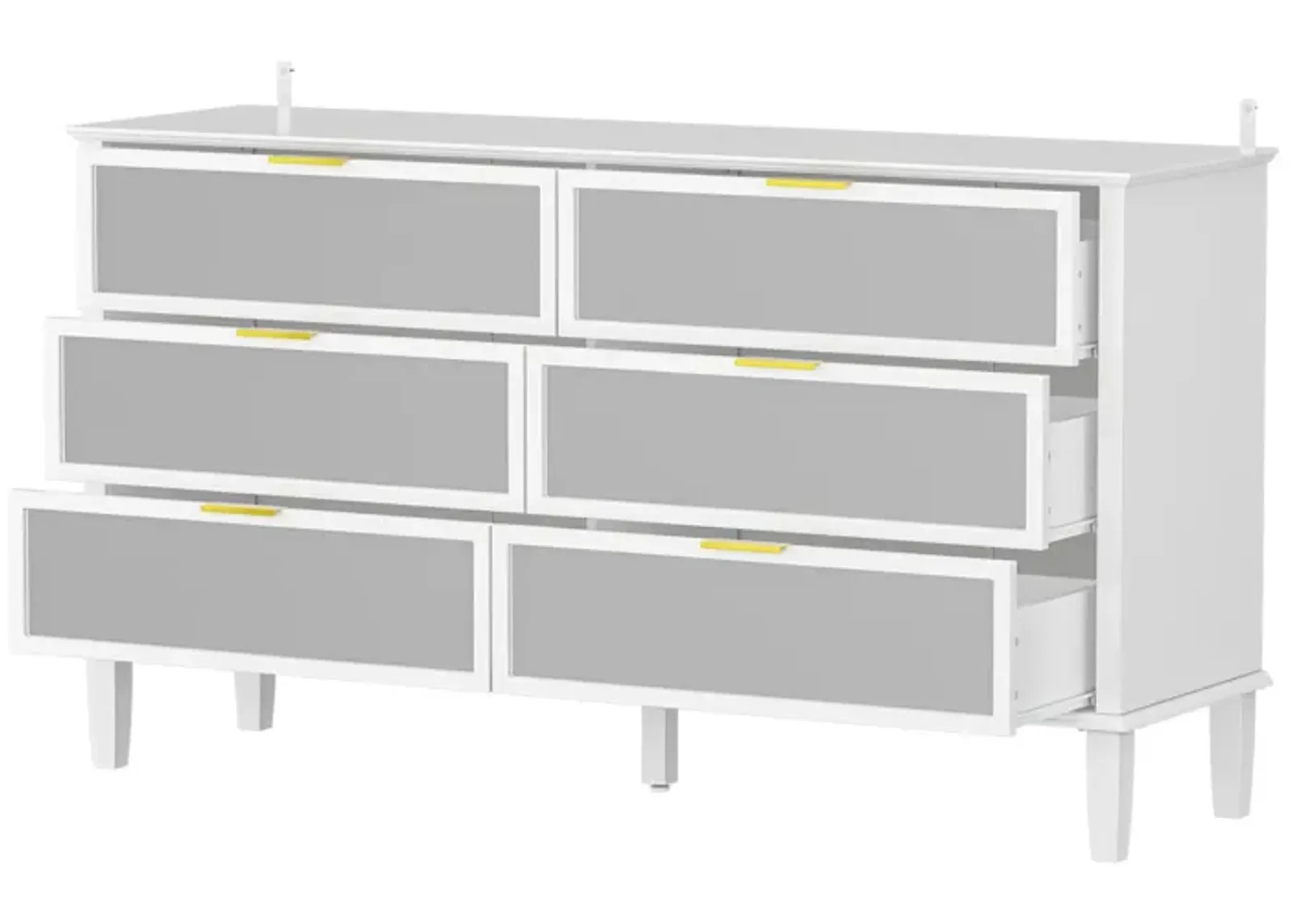 White High Gloss Mirrored 55.1 in. W Dresser With 6 Glass Drawers (15.7" D x 30.7" H)